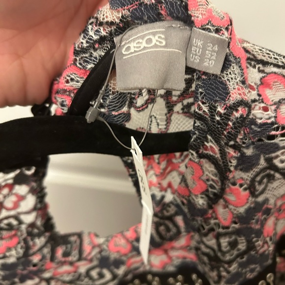 BNWT ASOS Pink & Black Lace Floral Layered Scalloped Eye & Hook Dress 20 - Picture 3 of 3